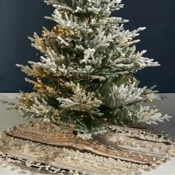 NEW Anthropologie All Roads Textured Tree Skirt Tasseled Cream Black Rustic Boho - Picture 4 of 6